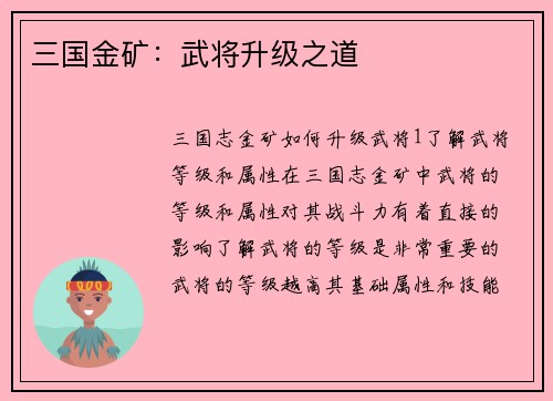 三国金矿：武将升级之道