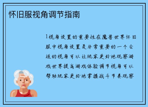 怀旧服视角调节指南